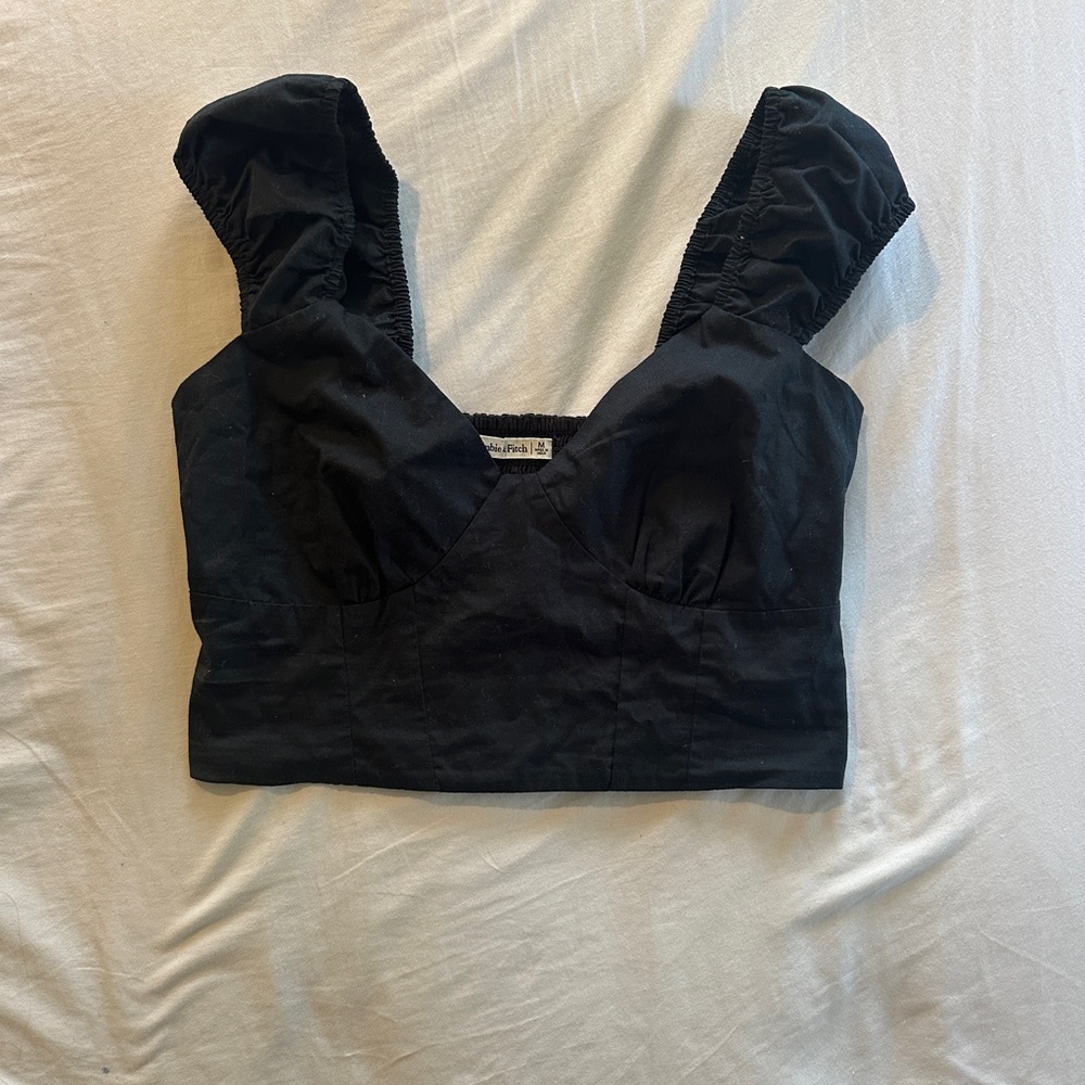 Abercrombie & Fitch Black Puff Sleeve Crop Top